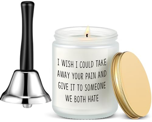 Newtay 2 Pcs Funny Get Well Gift for Women Men Post Surgery Recovery Gift Include Hand Call Bell and Lavender Scented Candle Cheer up Present for Women Men Friend(White,Funny Words)
