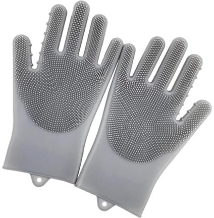 FEFEF Guanti da Lavoro da Giardinaggio, Guanti da Lavoro, Guanto for Lavare i Piatti da Cucina con Impugnatura in Silicone migliorata - Grigio, 26,5x13 cm