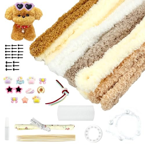 KAOTPO 55 Stück Pfeifenputzer zum Basteln Braun, 100 cm x 3 cm Pfeifenreiniger zum Basteln, Chenilledraht Plüsch mit Augen, Bändern, Sonnenbrille und Anleitung, für DIY Basteldekoration.