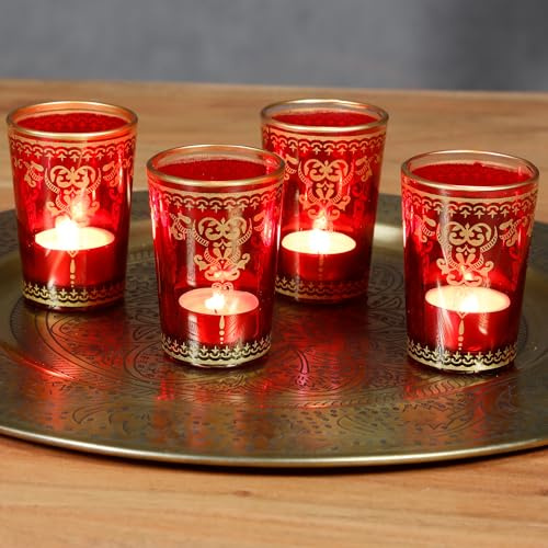 Casa Moro Ljusglas för ljusvax rött guld set om 4 värmeljusglas Ramadan dekoration