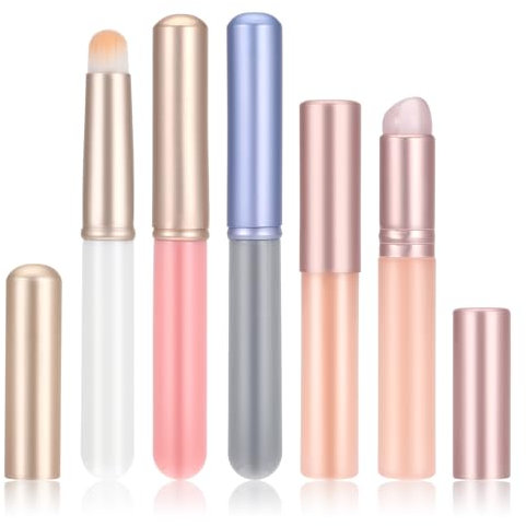 Oruola 5pcs Silicone Lip Brush,Lipstick Balm Applicator with Cover,Multifunctional Round Head Lip Balm for Concealer Eyeshadow,2 Types of Brushes Heads