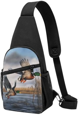 Schultertasche mit Jagd-Motiv fliegende Wildenten, leicht, Crossbody-Rucksack, verstellbare Schultertasche, Brusttasche, für Herren, Damen, Kinder, Schwarz , Einheitsgröße, Wanderrucksack