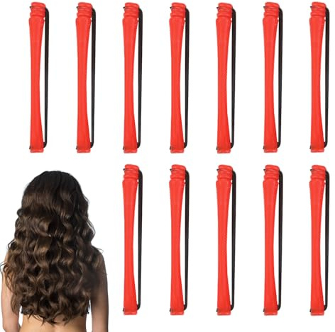 Niente bigodini di capelli termici, bigodino per capelli senza calore - 12x bigodini per capelli lunghi con elastici | Strumento senza calore, stir portatile per uso domestico e viaggio