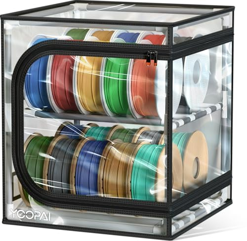 YOOPAI Filament Aufbewahrungsbox, 2-stöckiges Metall Regal mit transparenter Abdeckung & Trockenmittel – Für 20 Rollen (PLA, ABS, PETG, TPU), luftdichtes Design, platzsparend für Werkstatt & Heim