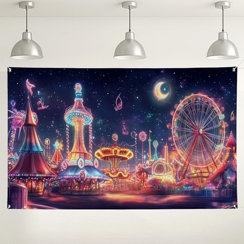 Toile de fond pour fête foraine de carnaval, décorations vintage colorées et esthétiques pour festivals, parc d'attractions pour fêtes, anniversaires et célébrations 180 x 109 cm