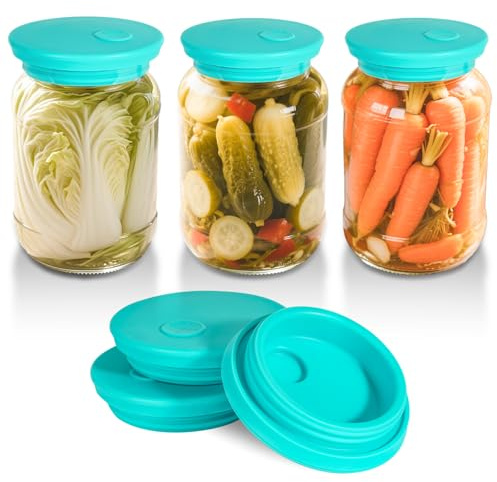 Kinggrand Kitchen Fermentation Lids Silicone Waterless Airlock Fermenting Lids for Regular Mason Jars For Making Pickled and Fermented Probiotic Foods 3 Pack (Jars Not Included) (Mint)
