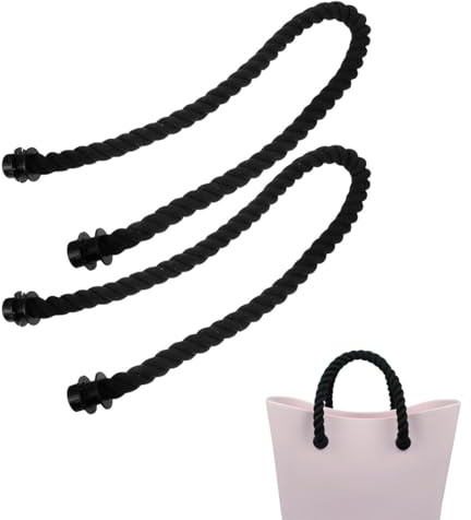 JEYORZY 2 Pezzi Manici per Borse Uncinetto,Manici O Bag,Classic O Bag Manici Lunghi Ricambio Maniglia Corda,Sostituzione Manici per Borsa Da Spiaggia,Accessori per Fai Da Te Donna(Nero)