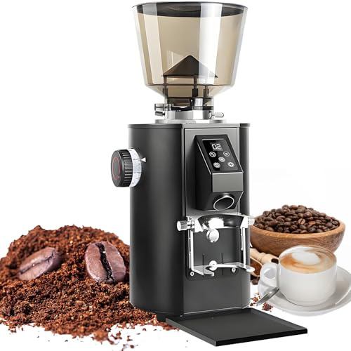 Moulin à Café électrique, Broyeur Cafe Grain à Meules Plates, 9 Réglages Précis/Double Dosage, Moulin Cafe à Grains D'espresso Professionnel avec Trémie De 450g Black