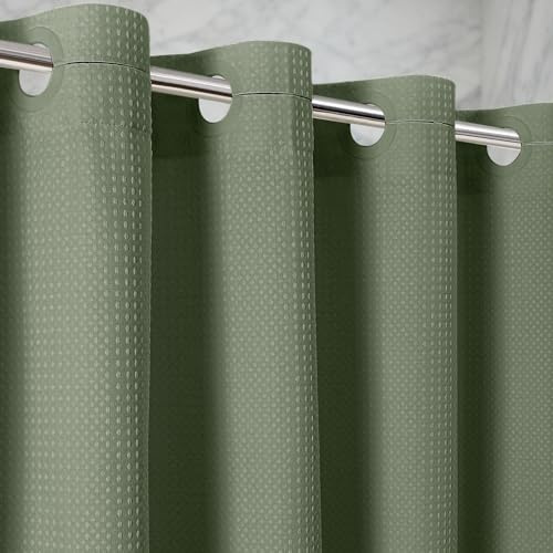 Wasserdichter Waffel Duschvorhang Textil 180 x 190 cm, 260 GSM Hochwertiger Schwerer Stoff, Anti-Schimmel Badevorhang mit 10 Langlebigen Ösen, Luxus Hotel Spa Stil, Maschinenwaschbar, Grün