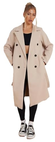 Women’s Long Trench Coat with Belt – Double Breasted Overcoat, Windproof Casual Jacket, Classic Lapel Collar Winter & Fall Outerwear (Beige) 8-16