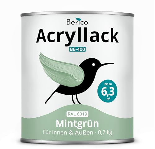 Berico Acryllack - Mintgrün Pastellgrün - 0,7 Kg - 4in1 Lack Buntlack Möbelfarbe Möbellack - Für Innen und Außen - Holz, Möbel, Metall & Fliesen