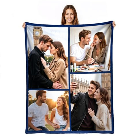Customaster Personalisierte Decke mit Foto, Personalisierte Geschenke für Familie/Paare/Baby, Kuscheldecke mit Foto, Geburtstagsgeschenk für Frauen/Männer- 4 Foto
