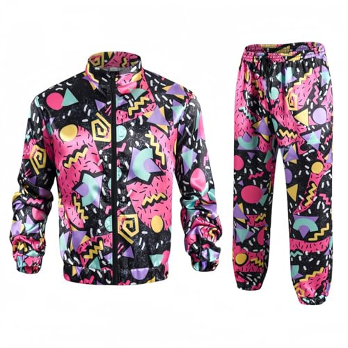 80er 90er Jahre Outfit Herren Party Disco Karneval Kostüm Silvester Jogginganzug Fasching Trainingsanzug Tracksuit Jacke Und Jogginghose Bunt Sportanzug Jogging Anzug Faschingskostüme Freizeitanzug