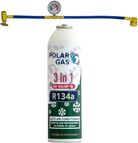 3IN1C 3-in-1 Car A/C Recharge Kit with Hose – R134a Replacement Refrigerant, Oil & Sealant – DIY Air Conditioning Refill Kit with Filler Tube – Fits R134a Systems (3in1 + Hose)