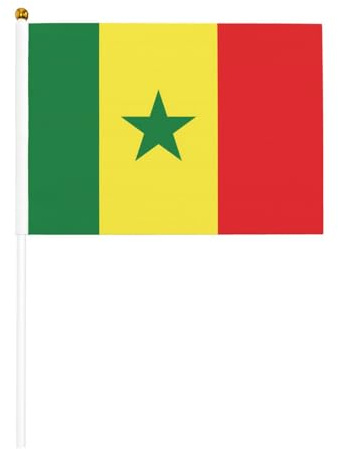 Lot de 10 drapeaux à main à motif drapeau du Sénégal 14 x 20,8 cm | Ajoutez une atmosphère festive aux fêtes et événements sportifs.
