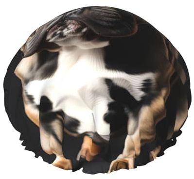 Gorro de ducha con estampado de bulldog francés de orejas largas, gorro de ducha forrado para mujer, reutilizable, doble capa impermeable