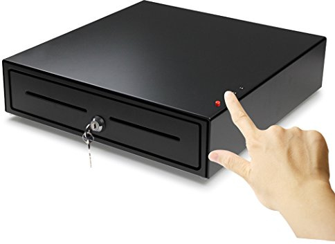 HONEY BEAR 16Inch manuel Bouton poussoir tiroir de caisse enregistreuse manuel ouvert, Heavy Duty, avec 4 Compartiments Billets 8 Compartiments Monnaies,Noir
