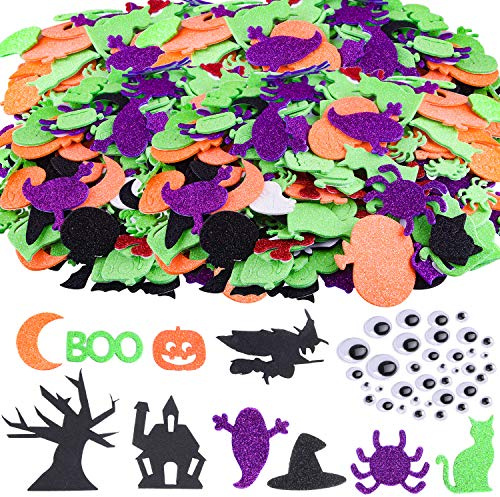 TUPARKA 220 Pcs Halloween Foam Stickers Glitter Self Adhesive Foam Stickers Assorted Foam Craft Stickers for Halloween Party Crafts Decoration