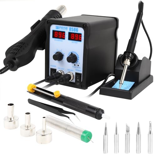 FEITA 8586 SMD Hot Air Rework Station 2 IN 1 with Digital Soldering Iron & Heat Air Gun 5 Solder Tips 3 Nozzles AC110V 700W