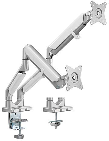LogiLink BP0088 – Alu Dual-Monitor skrivbordsfäste för 2 x 17–32 tum (LCD, LED, OLED, …) med gasfjäder, platt och böjd TV, armlängd = 506 mm