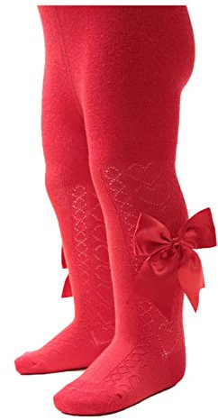 Soft Touch Collants pour bébé fille Motif cœur avec long nœud Style espagnol en multicolore NB à 24 mois T122, Rouge, 6-12 mois