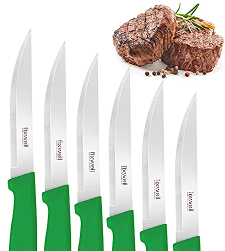 Fixwell® Steakmesser, grün I sehr scharfes Fleisch-Messer, ideal für den Esstisch und Grillfleisch – sehr langlebig, rostfrei | spülmaschinenfest & lebensmittelecht | 100% Made in Germany seit 1955