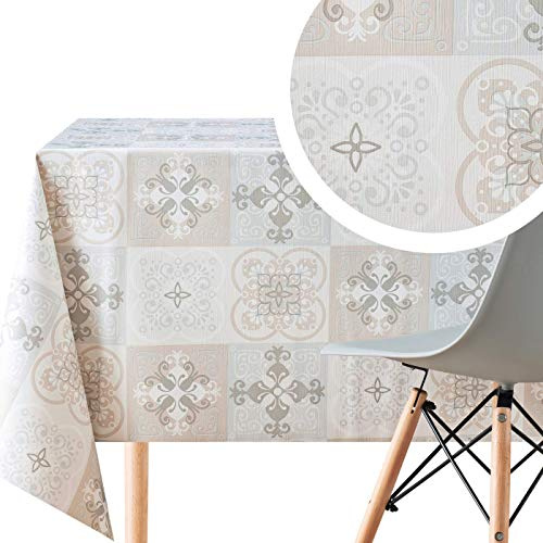 KP HOME Wachstuchtischdecke Kacheloptik Fliesen Muster Wasserdicht Wachstuch Rechteckige 250x140 Lissabonischer Beige Grau Zementfliesen Wachstischdecke Vinyl PVC Tischdecke Abwischbare Pflegeleich