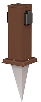 ledscom.de Presa da giardino a colonna Polly con picchetto a terra per esterni, IP44, 2-gang, marrone, quadrata, 27cm