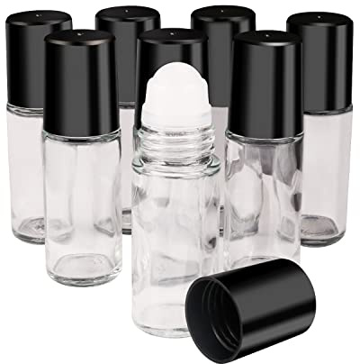 BOSMIOW 8 Stück 30 ml Glasflaschen zum Aufrollen, leer, nachfüllbar, Reise-Glas-Rollerflaschen für DIY-Feuchtigkeitscreme, Sonnencreme, Parfüm, Aromatherapie