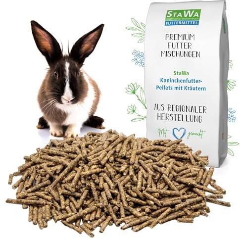 StaWa Kaninchenfutter Kräuter 25 kg – GVO-freies Pelletfutter für Kaninchen & Hasen, 6 mm Pellets mit Kräutern, Apfeltrester, Luzerne, 5 kg
