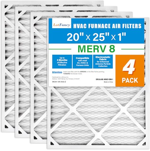 LotFancy 20 x 25 x 1 Luftfilter, MERV 8 AC Ofenfilter, 4 Stück gefaltete Klimaanlage HVAC Filter (tatsächliche Größe: 50 x 62 x 1 cm)