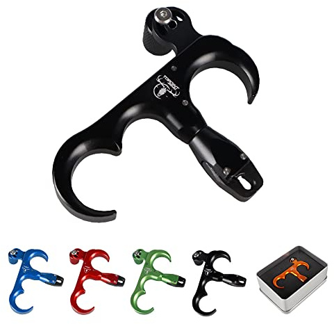 SHARROW Bogenschießen Release Aids Compound Bogen Daumen Release 3 Finger Aluminiumlegierung Auslösehilfen Spannhilfen für Jagd (Schwarz)
