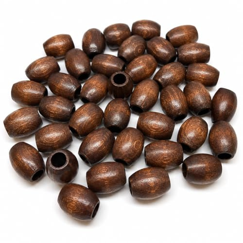 Perlin 50 st träpärlor bruna 16 mm x 12 mm oval 3,5 mm hål, träpärlor för att trä på gör-det-själv smycken, makramé, pyssel, spacer mellanpärlor