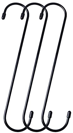 Baoswi 3 Pack Black Extra Long S Shaped Hooks, Heavy Duty Steel, 25cm, S Hooks for Hanging Plant, Closet, Kitchen, Garage, Indoor & Outdoor