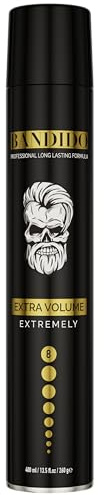 Bandido Hair Spray Extra Volume 400ml Black | Men's Hairspray | Strong Grip Volume Spray | Extreme Hold 8 | Up to 24h Hold and Without Sticking