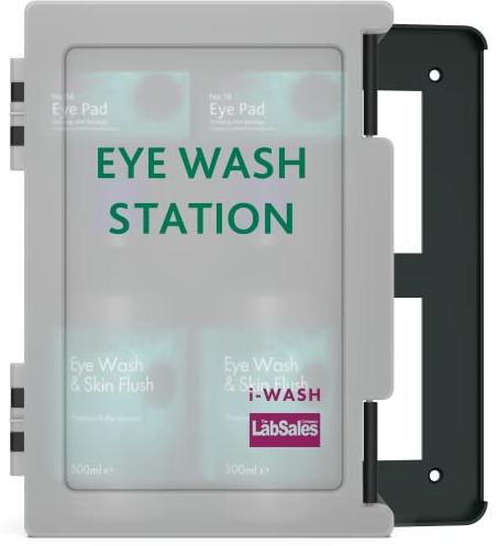 I-Wash Double Emergency Eye Wash First Aid Kit Station with Two Sterile 500ml Saline Bottles, and Eye Pads in Strong Wall Mounted Box for Workplace and Businesses