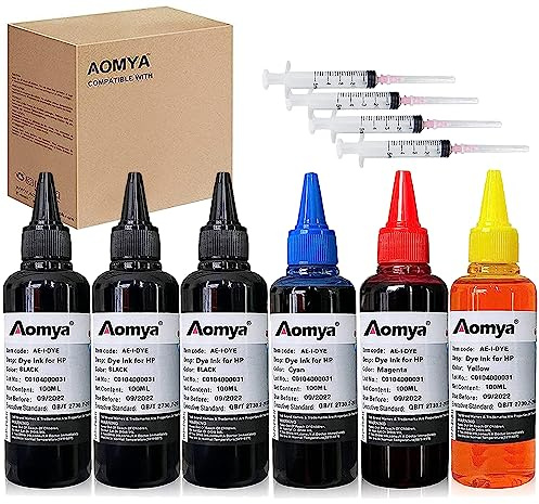 600ml Nachfülltinte für HP 901XL 301XL 302XL 303XL 304XL 305XL 307XL 301 302 303 304 305 307 950 951 952, nachfüllbare Tintenpatrone CIS CISS System mit 4 Spritzen, 6 x 100 ml (3BK,C,M,Y)
