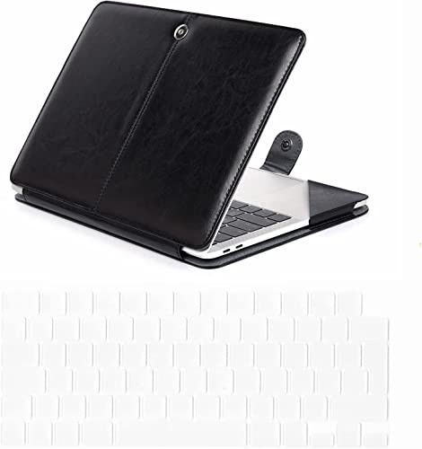 Se7enline Compatible with MacBook Air 15 Inch M4 M3 M2 PU Leather Case for 15.3 inch Model A2941/A3114/A3241 2025 2024 2023 Sleeve Carrying Cover Folio Case with Transparent Keyboard Cover Skin,Black | PU Leather Sleeve Carrying Cover Folio Case with Transparent Keyboard Cover Skin Anti-Scratch for Business Men Gentleman