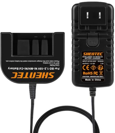 Shentec 1.2V-18V Battery Charger Compatible with Black and Decker 7.2V 9.6V 12V 14.4V 18V Ni-MH/Ni-Cd Slide Style Batteries（Ni-MH/Ni-Cd）