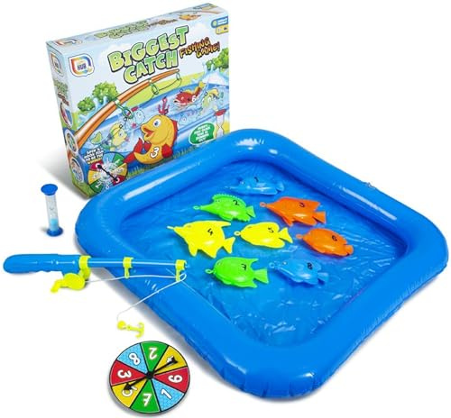 The Biggest Catch Fishing Game Kids Hook a Fish Neuheit Indoor Outdoor Spielzeug mit aufblasbarem Teich, Fisch & Rute