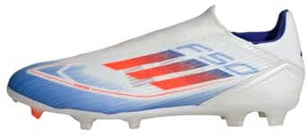 adidas F50 League Laceless Football Boots Firm Ground, Botas de fútbol Unisex Adulto, Cloud White/Solar Red/Lucid Blue, 43 1/3 EU