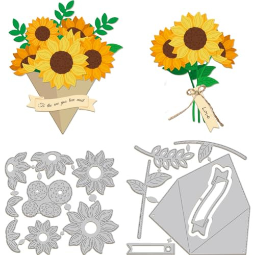 GLOBLELAND Sunflower Cutting Dies for Card Making 3D Flower Bouquet Die Cuts Carbon Steel Embossing Stencils Template for DIY Scrapbooking Album Craft Decor