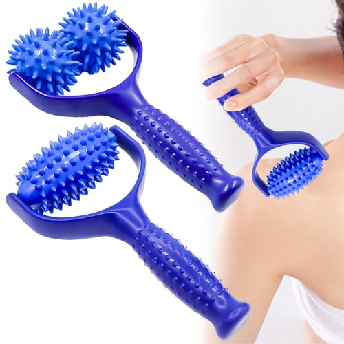 Molbory 2 pezzi rullo massaggiante con manici, palline massaggianti, massaggiatore Fascia Ball, massaggiatore per piedi, palla riccio, rullo fasciale, piccolo per rilassare piedi, gambe e muscoli