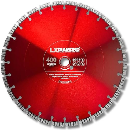 LXDIAMOND Diamant-Trennscheibe 400mm x 25,4mm - Diamantscheibe für Stahlbeton Naturstein Kunststeine Beton Hartgestein - passend für Schneidetische, Trennjäger - 400 mm in Premium Qualität