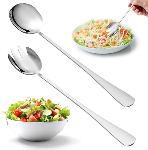 Fzyisw 2 Stück Salatbesteck Edelstahl Groß 28CM Servierlöffel Salat Salatgabel Groß, Salatgabeln aus Edelstahl, Salatlöffel mit Langen Griffen, Salatbesteck Set für Küche, Esszimmer