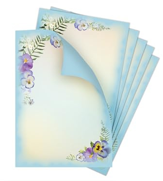 Briefpapier-Set 25 Motivpapier DIN A4 Veilchen Blumen pastell gelb blau von Hand beschreibbar und mit allen Druckern und Kopierern bedruckbar für Geburtstag Jubiläum Hochzeit Menükarte Dank Geschenk