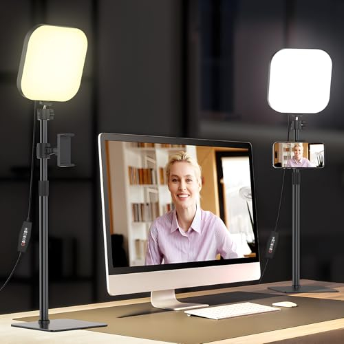 Mojimdo Lot de 2 lampes vidéo à 180 LED avec support pour téléphone portable, 3 couleurs et 5 niveaux de luminosité, lumière clé alimentée par USB pour vidéoconférences, réunions zoom, streaming en