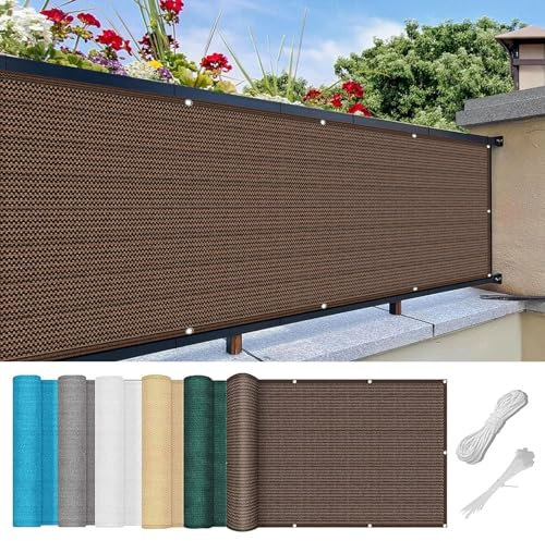 Balkon Sichtschutz mit Ösen 200 x 350 cm Blickdichte Wind Uv-Schutz Balkonschutz Balkonabdeckung mit Ösen Kabelbinder Und Kordel für Garten Balkon Zaun Terrassen, Braun