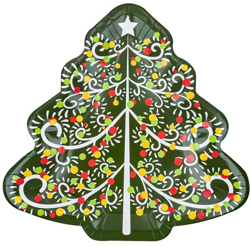 HNH Weihnachten Pappteller Set 30cm Weihnachtsbaumform 20er-Set Papierteller Weihnachtsbäumen Partygeschirr Weihnachtsteller