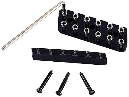 TOYANDONA Kopflose E-gitarren Saitenklemmmutter mit Stegsattel aus Kamelknochen Schwarz für Stabile Stimmung und Höhenverstellung